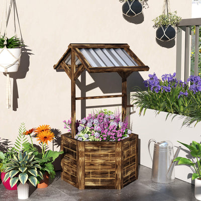 Wooden Wishing Well Planter Raised Garden