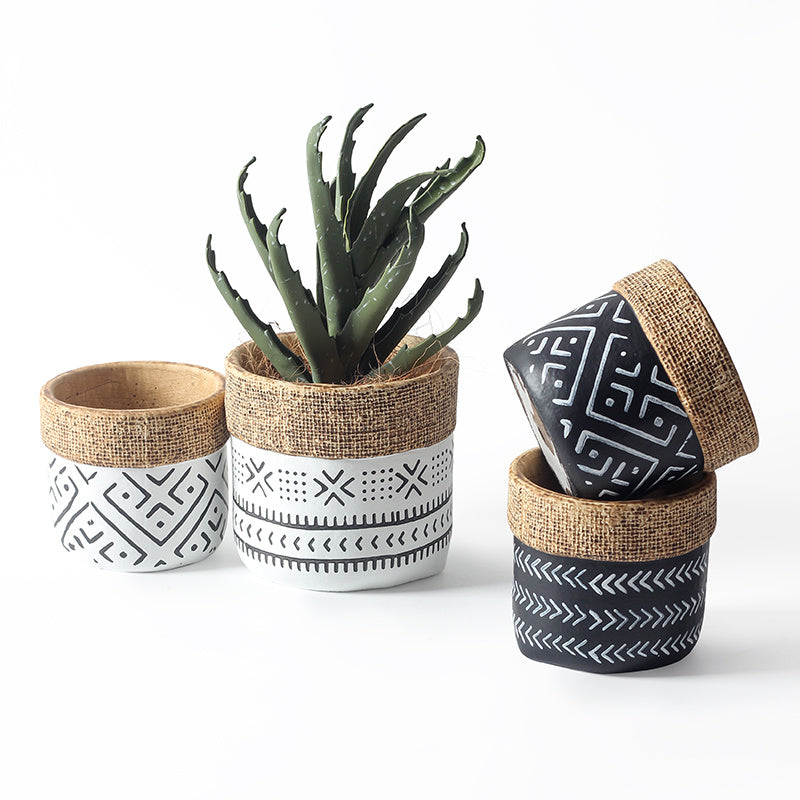 Indoor Planter Vintage Geometric Pattern Woven Basket