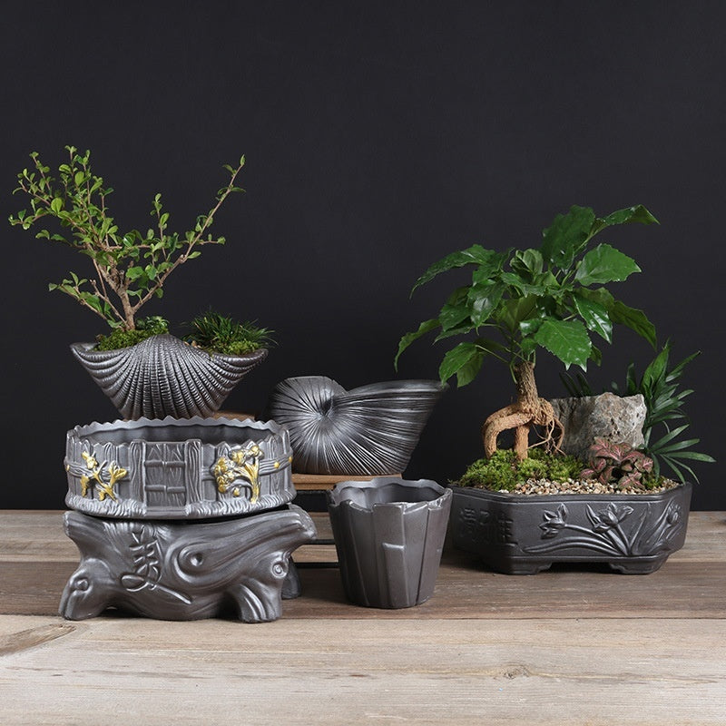Ceramic Black Purple Sand Orchid Pots Plant Indoor