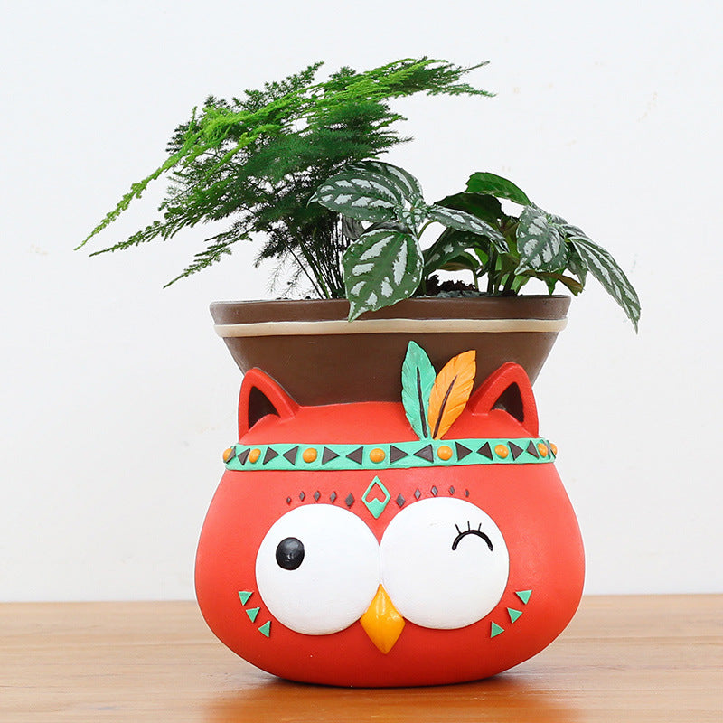 Succulent Pots Cartoon Animal Shape Resin Indoor Flower Pots For Home Decor