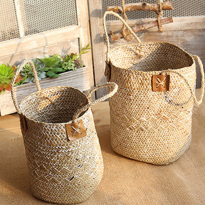 Rural Style Natural Straw Woven Flower Pots