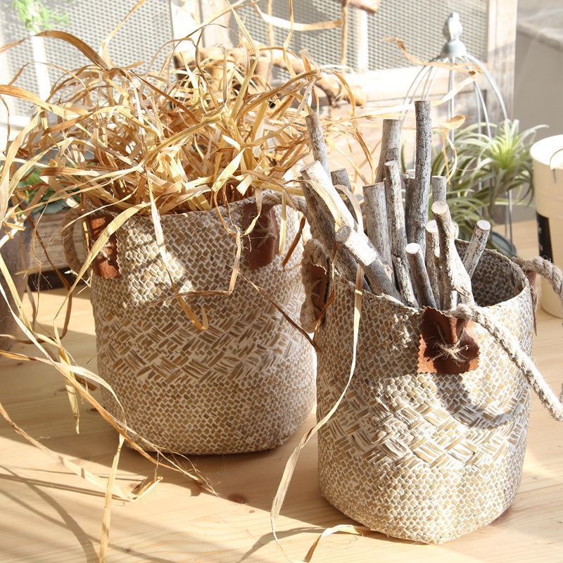 Rural Style Natural Straw Woven Flower Pots