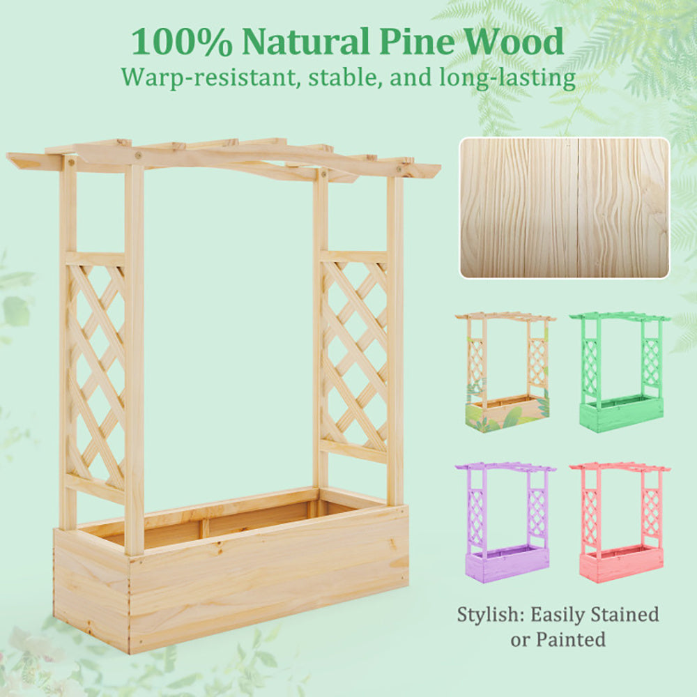 Wooden Raised Garden Planter Box With Trellis And Hanging Roof