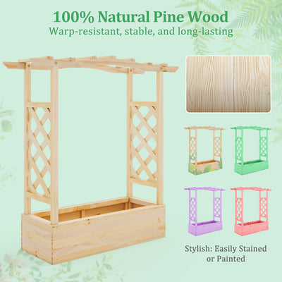 Wooden Raised Garden Planter Box With Trellis And Hanging Roof