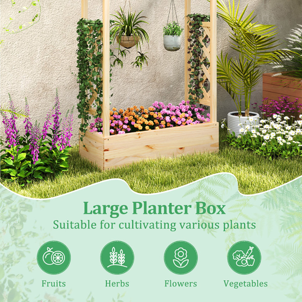 Wooden Raised Garden Planter Box With Trellis And Hanging Roof