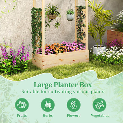 Wooden Raised Garden Planter Box With Trellis And Hanging Roof