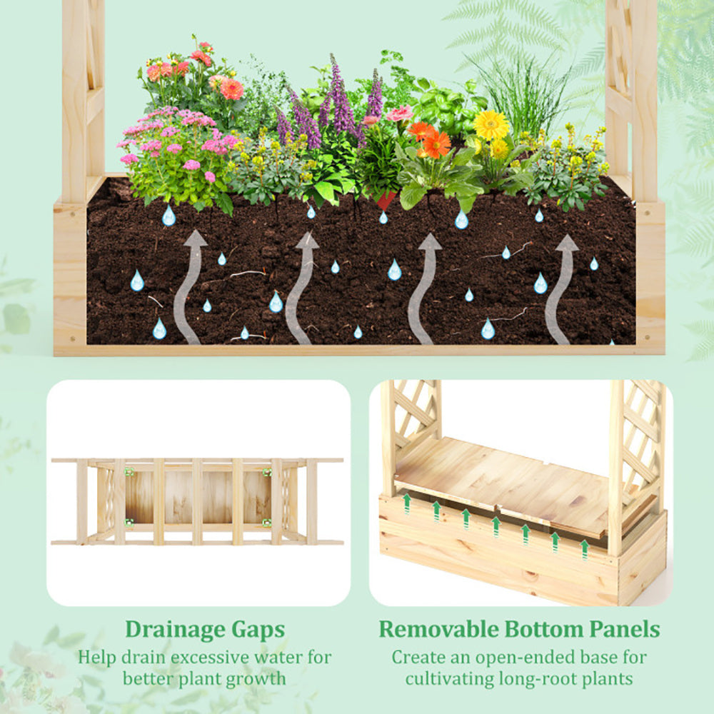 Wooden Raised Garden Planter Box With Trellis And Hanging Roof