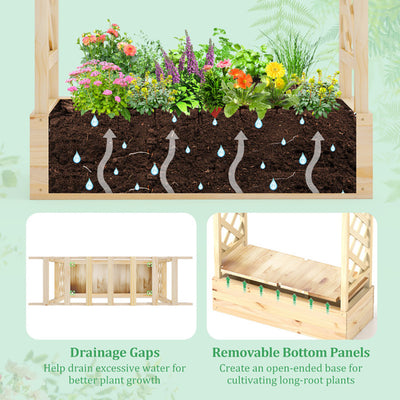 Wooden Raised Garden Planter Box With Trellis And Hanging Roof