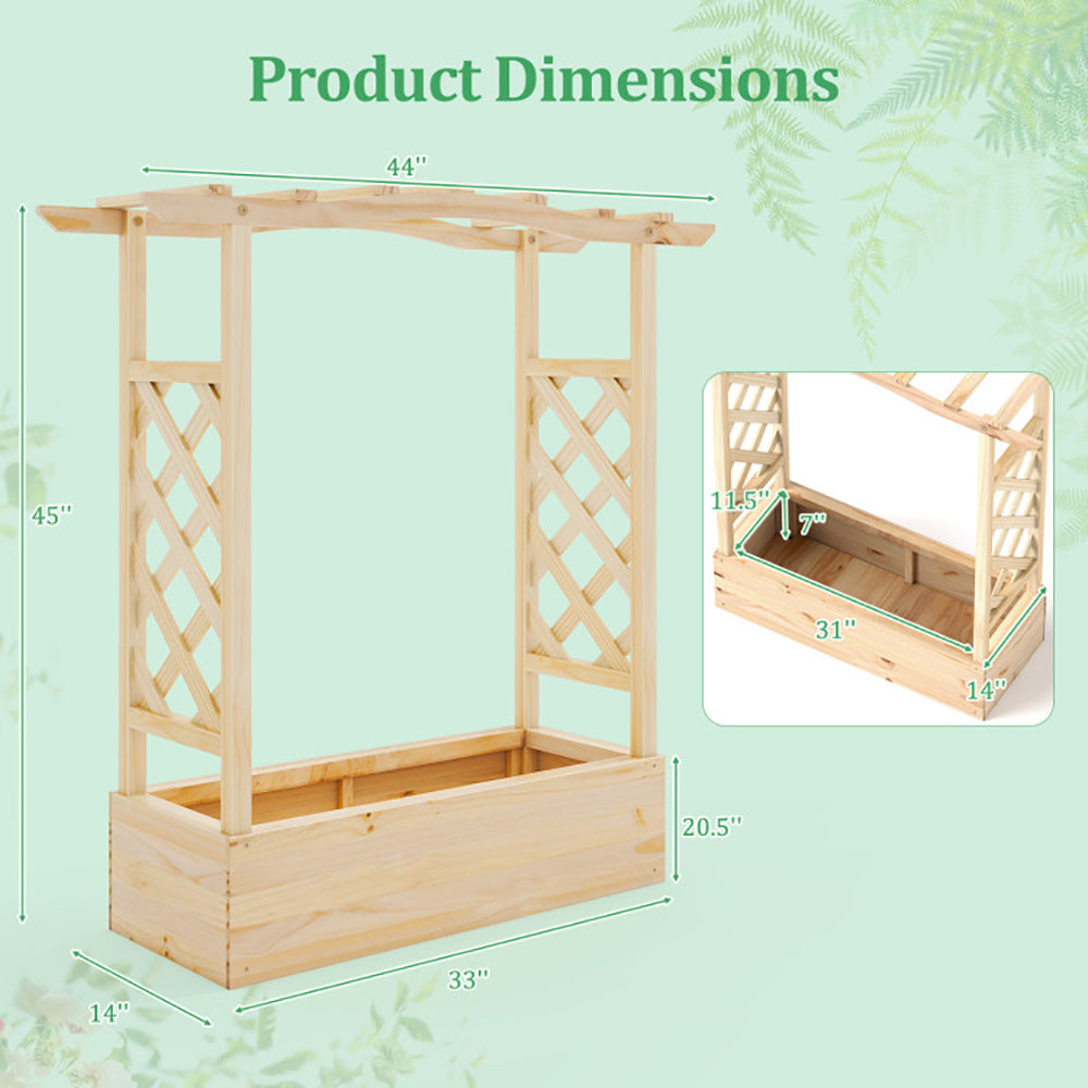 Wooden Raised Garden Planter Box With Trellis And Hanging Roof