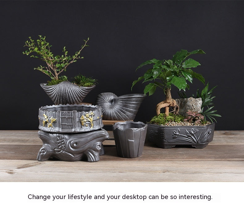 Ceramic Black Purple Sand Orchid Pots Plant Indoor