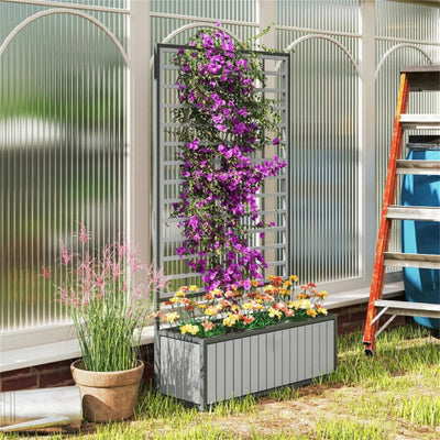 Wooden Raised Garden Bed With Trellis