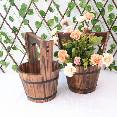 Carbonization Anti Corrosion Wooden Succulent Flower Pots