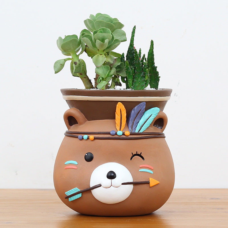 Succulent Pots Cartoon Animal Shape Resin Indoor Flower Pots For Home Decor