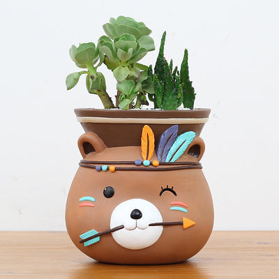 Succulent Pots Cartoon Animal Shape Resin Indoor Flower Pots For Home Decor