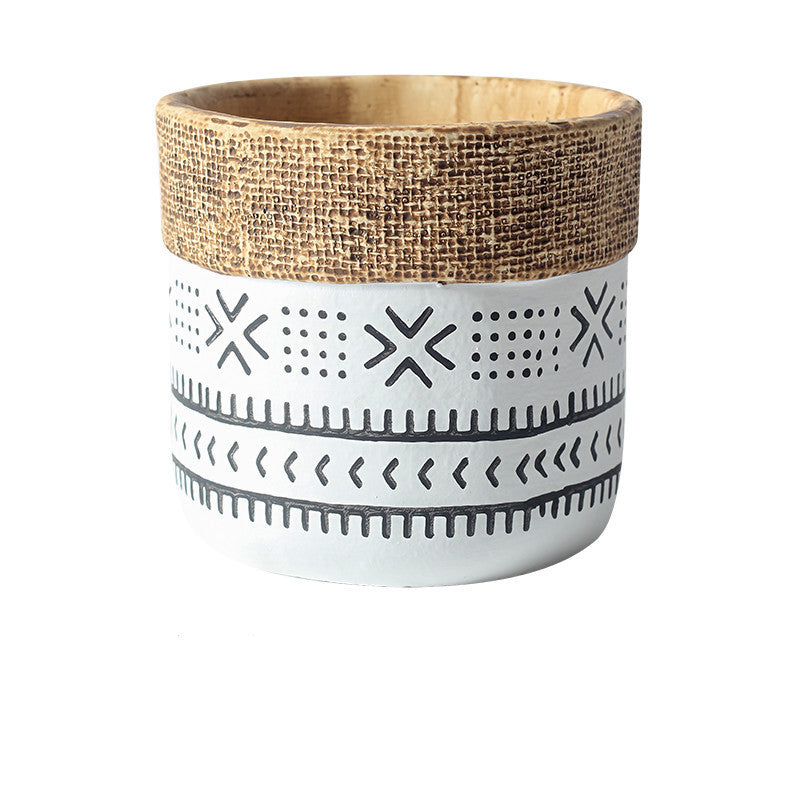 Indoor Planter Vintage Geometric Pattern Woven Basket