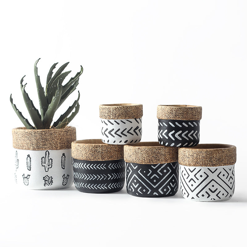 Indoor Planter Vintage Geometric Pattern Woven Basket