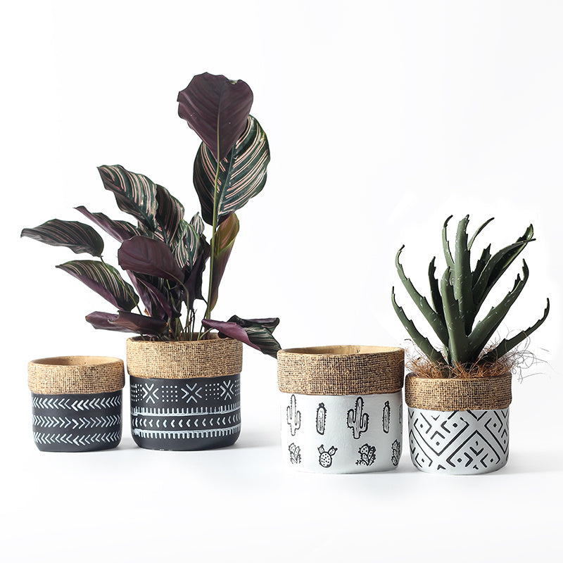 Indoor Planter Vintage Geometric Pattern Woven Basket