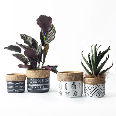 Indoor Planter Vintage Geometric Pattern Woven Basket