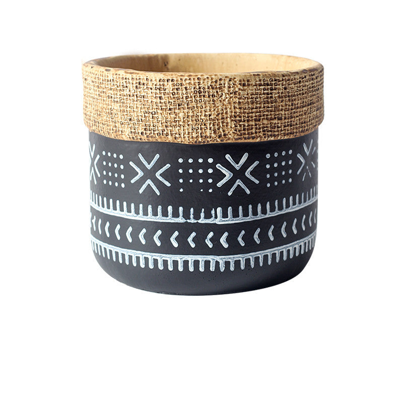 Indoor Planter Vintage Geometric Pattern Woven Basket