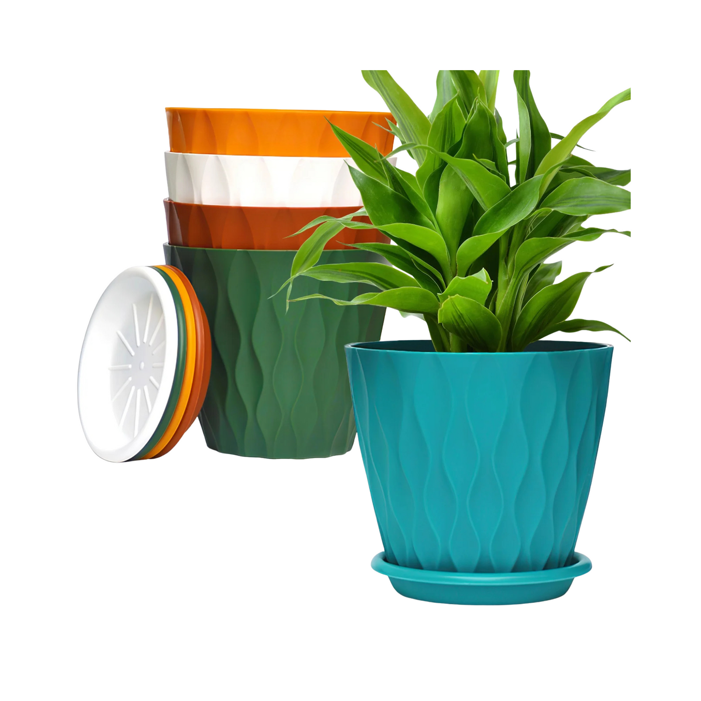 Faelan 6-Inch 5-Pack Plastic Flower Pots Indoor Outdoor Planters for Garden
