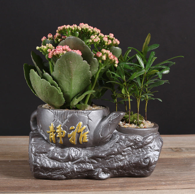 Ceramic Black Purple Sand Orchid Pots Plant Indoor
