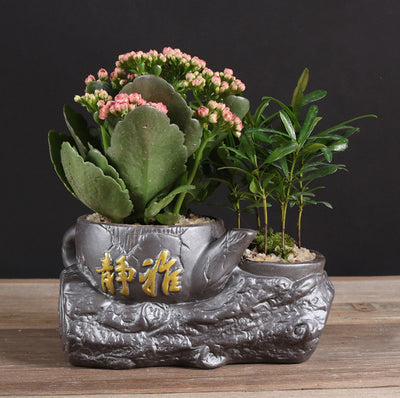 Ceramic Black Purple Sand Orchid Pots Plant Indoor