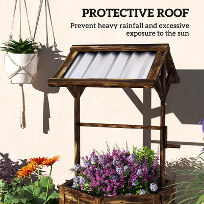 Wooden Wishing Well Planter Raised Garden Bed With Galvanized Canopy