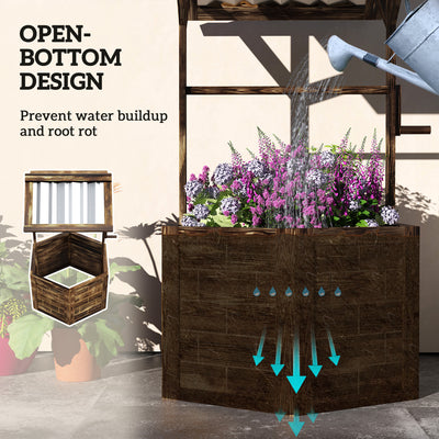 Wooden Wishing Well Planter Raised Garden Bed With Galvanized Canopy
