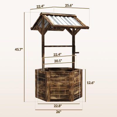 Wooden Wishing Well Planter Raised Garden Bed With Galvanized Canopy