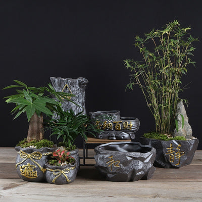 Ceramic Black Purple Sand Orchid Pots Plant Indoor